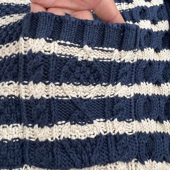 L.L.Bean Signature Stripe Shawl Collar Cardigan Navy Blue Cotton - Picture 7 of 9